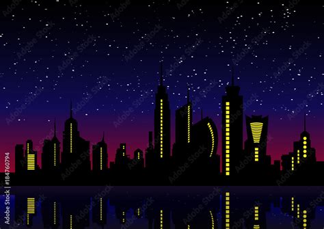 Night City Skyline Cityscape Background Beautiful Night Sky With