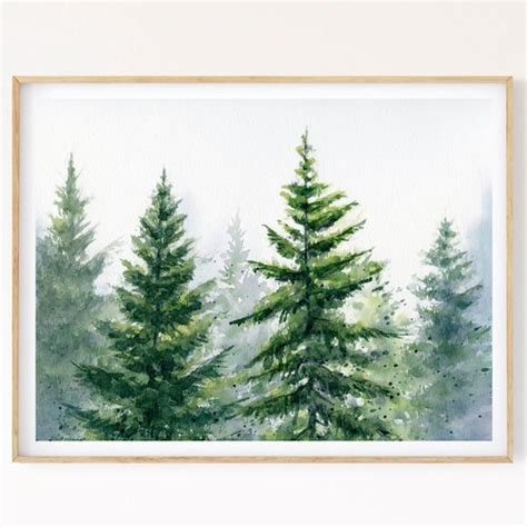 Forest Printable Wall Art Set Of Watercolor Evergreen Trees Etsy