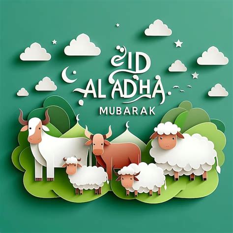 Premium Photo Vector Eid Al Adha A Green Background With A Picture Of