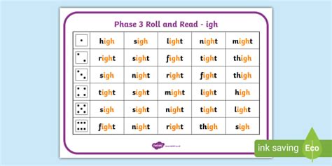 Phase 3 Igh Phoneme Roll And Read Mat Teacher Made