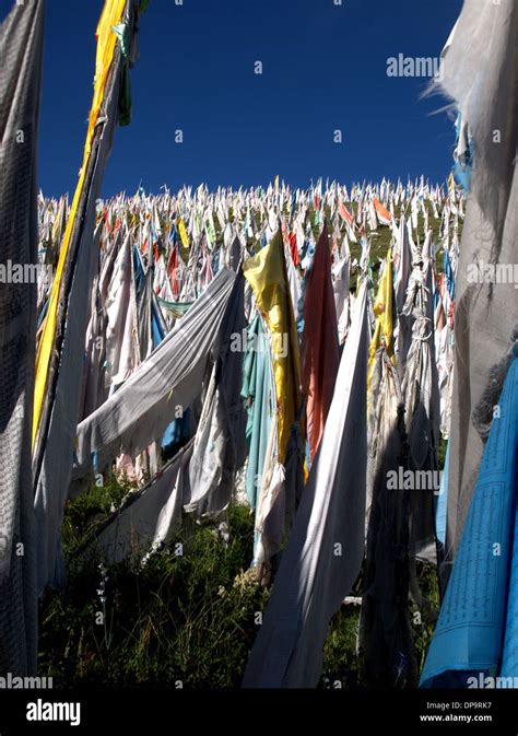 Lungta y Darchor banderas de oración Budistas tibetanos en el Tíbet