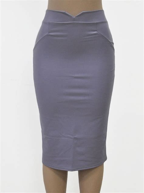 Sexy Bodycon Skirt Women Pu Leather Knee Length Raised Waist Bottoms