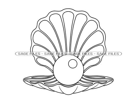 Clam With Pearl Outline 2 Svg Pearl Svg Sea Shell Pearl Svg Clam