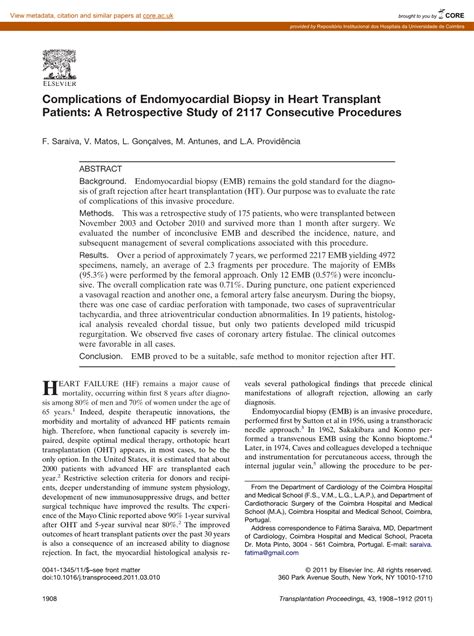 Complications of Endomyocardial Biopsy in Heart Transplant Patients: a ...