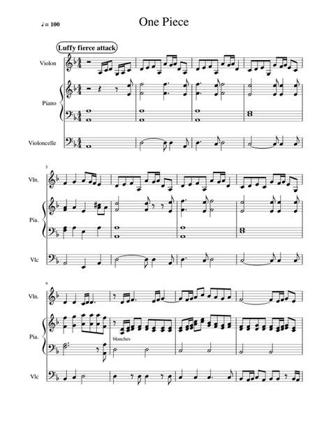 One Piece Medley Sheet Music For Piano Violin Cello String Trio