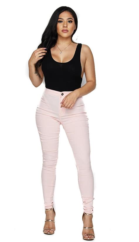 Super High Waisted Stretchy Skinny Jeans Blush