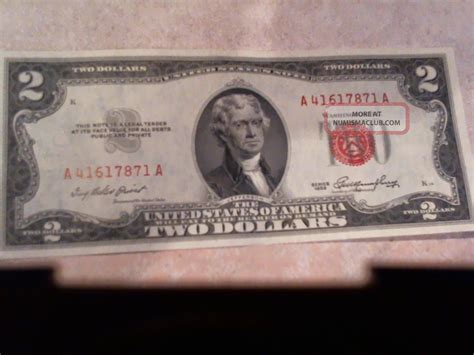 1953 2 Two Dollar Red Seal Note Bill