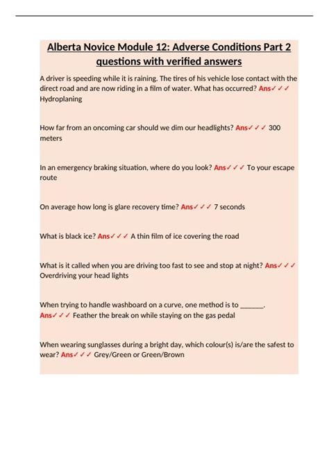 Alberta Novice Module 12 – Adverse Driving Conditions Part 2 Questions