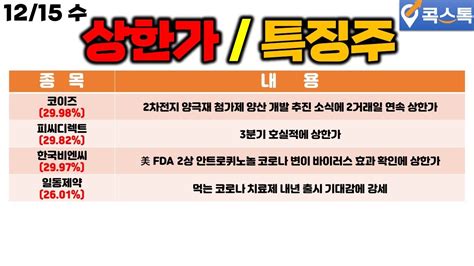 콕스톡 상한가특징주 코이즈 피씨디렉트 한국비엔씨 일동제약 Youtube