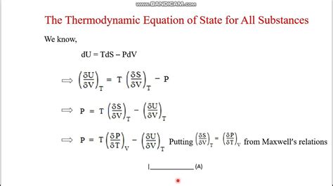 Thermodynamics Lecture 34 The Thermodynamic Equation Of State For All Substances Youtube