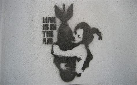 Banksy-love is in the air, black and white, art, banksy, graffiti, HD ...