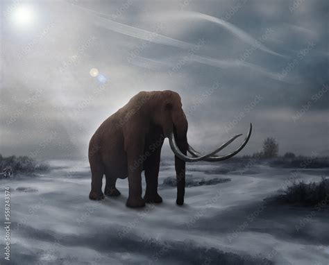 Woolly Mammoth Traveling Snowy, Winter Scenery Ice Age Digital Art By ...