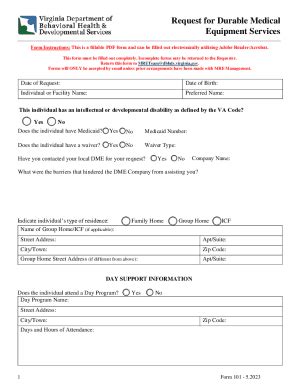 Fillable Online Dbhds Virginia Request For Durable Medical Fax Email