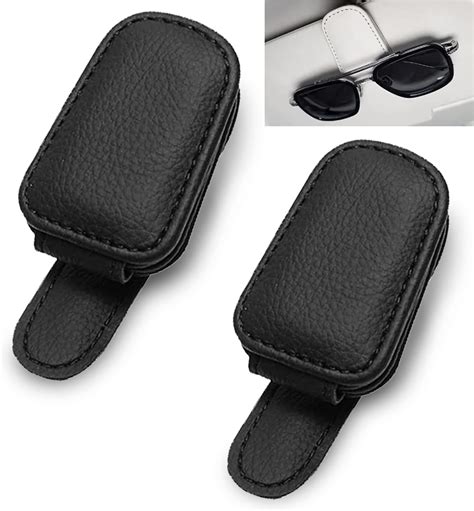 Fousenuk Glasses Holder For Car 2 Pieces Magnetic Leather Sunglasses