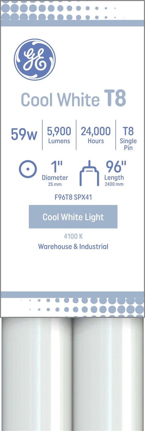 Ge Cool White 59 Watt T8 Fa8 Base Fluorescent Tube 2 Pack