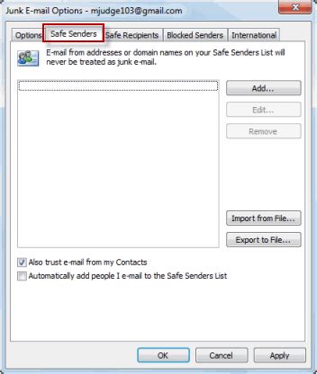 Adding Senders To The Safe Senders List In Outlook