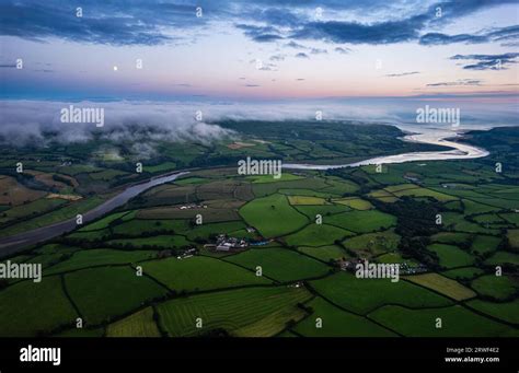 Twilight Over Fields And Farms From A Drone Green Castle Wood River