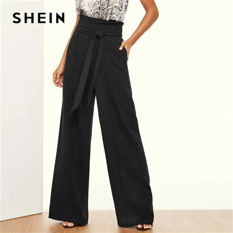 Shein Paper Bag Waist Belted Wide Leg Pants Women Elegant Ol Work 2019