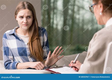 Introvert Girl Refusing To Talk With Specialist Stock Image Image Of