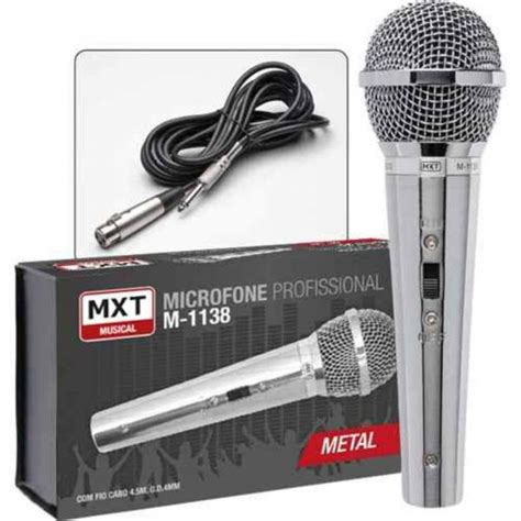 Microfone Din Mico De M O Profissional Metal Prata Mxt M Cabo