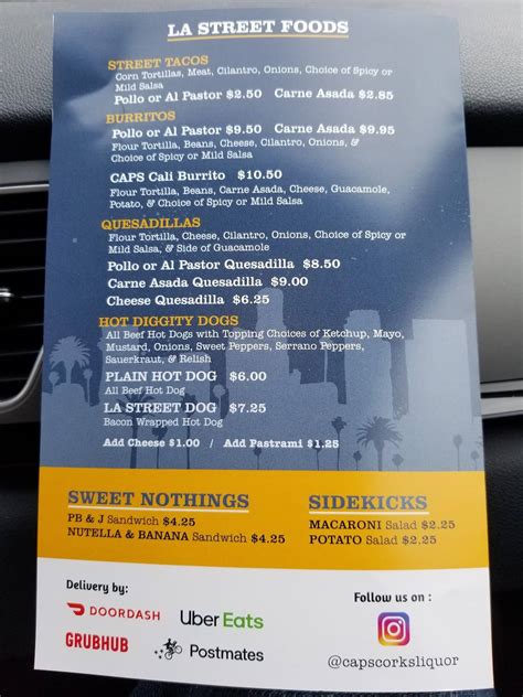 Menu At Caps And Corks Liquor Deli And Grill Restaurant Torrance