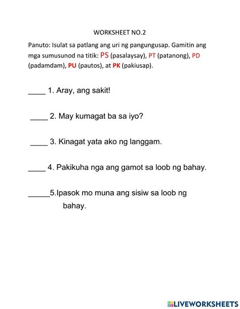 Uri Ng Pangungusap Ayon Sa Gamit Final Online Exercise For Live Worksheets