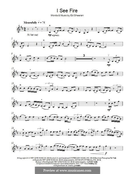 I See Fire From The Hobbit By E Sheeran Sheet Music On MusicaNeo