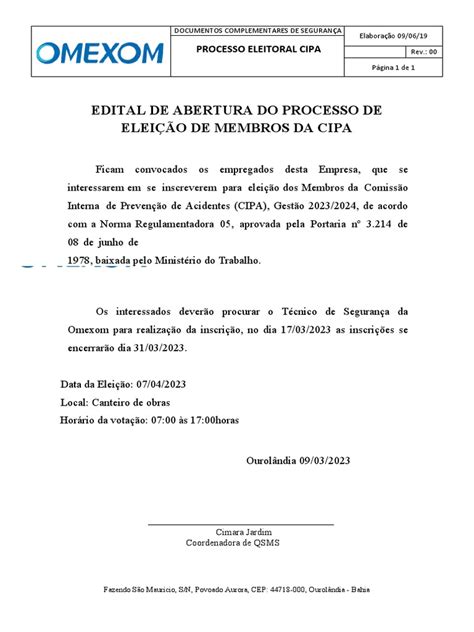 04 Edital De Abertura Do Processo De Eleição De Membros Da Cipa Pdf