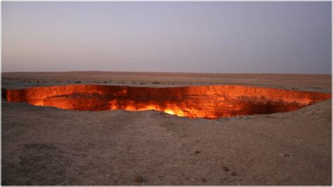 Darvaza Gas Crater also known as "The Door to hell" is a fiery crater ...