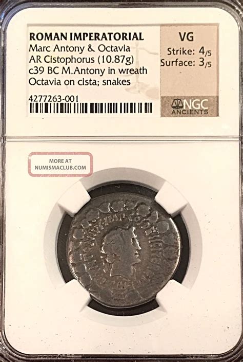 Marc Antony And Octavia Ancient Roman Silver Cistophorus Ephesus 39bc Ngc