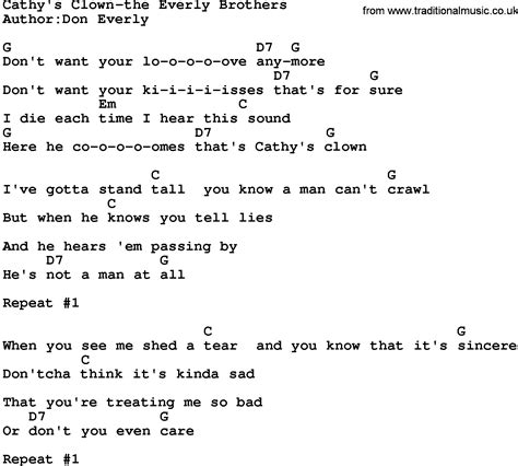 Country Musiccathys Clown The Everly Brothers Lyrics And Chords