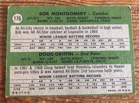 1971 Topps Boston Red Sox Rookie Stars Card 176 Bob Montgomery Doug