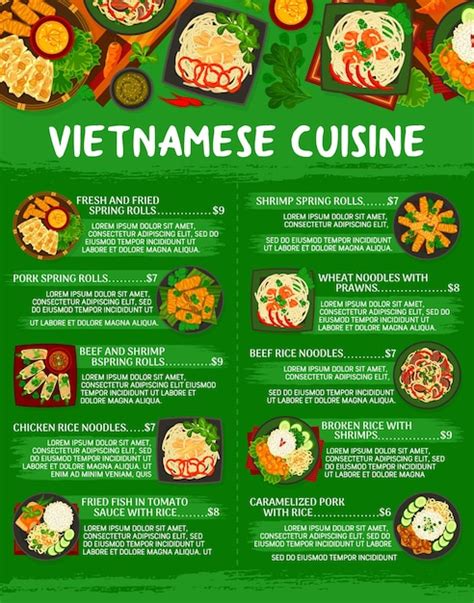 Premium Vector Vietnamese Cuisine Menu Page Vector Template