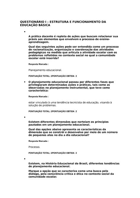 Questionário I Avaliação FAVENI QUESTIONÁRIO I ESTRUTURA E