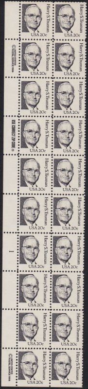 1862 Harry Truman Plate Strip MNH United States General Issue Stamp