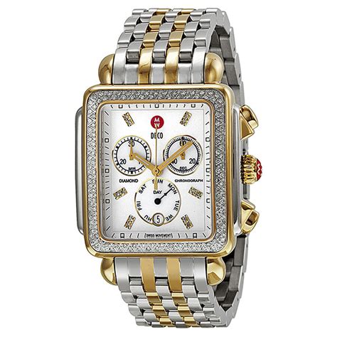 Michele Deco Xl Day Diamond Two Tone Stainless Steel Ladies Watch