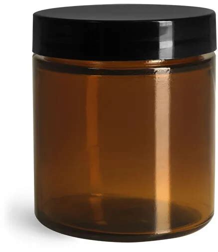 2 Oz Amber Glass Straight Sided Jars W Smooth Black Lined Caps