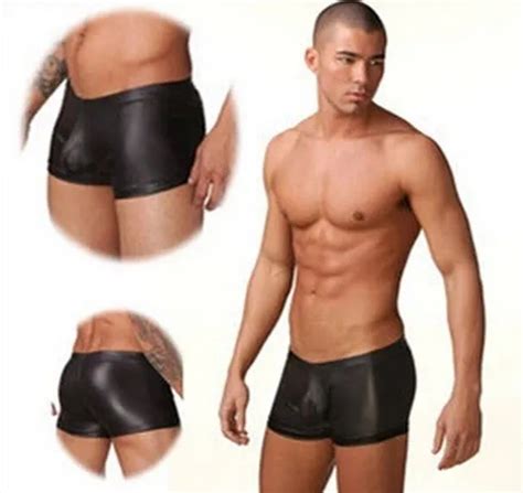 Sexy Men Shiny Faux Leather U Pouch Boxers Shiny Underwear Boxers