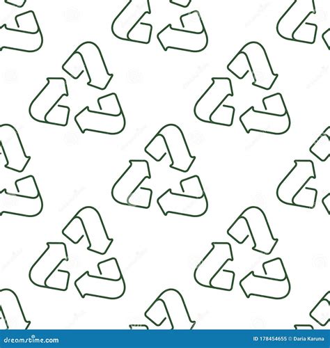 Seamless Pattern With The Image Of A Recycling Symbol In Outline Style