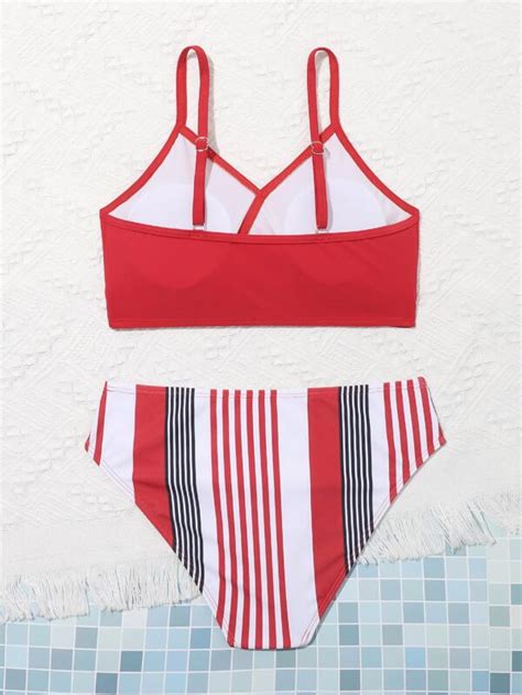 Teen Girls Striped Bikini Swimsuit Shein Usa