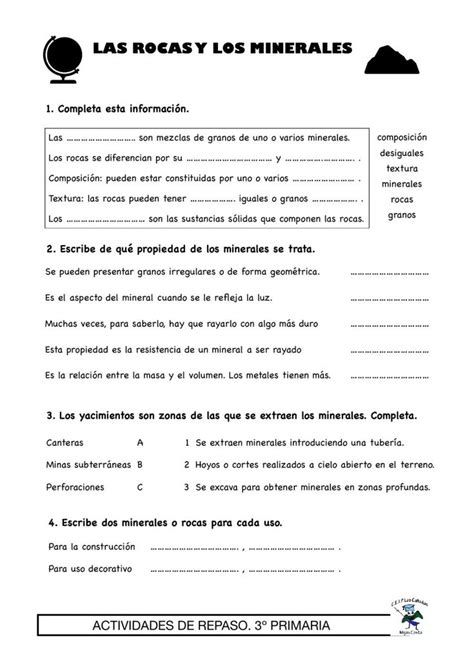 Ficha online de Rocas y minerales para 3º Puedes hacer los ejercicios