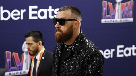 Travis Kelce dazzles in ‘Bejeweled’-style black suit at Super Bowl ...