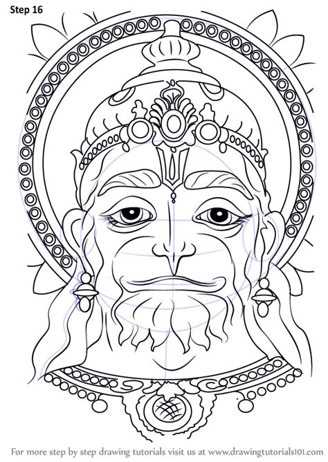 Learn How to Draw Hanuman Face (Hinduism) Step by Step : Drawing Tutorials