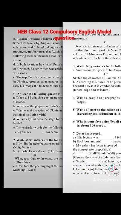 Neb Class 12 Compulsory English Model Question Youtube