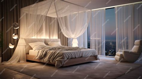 Premium AI Image | Contemporary Bedroom with White Bed Canopy