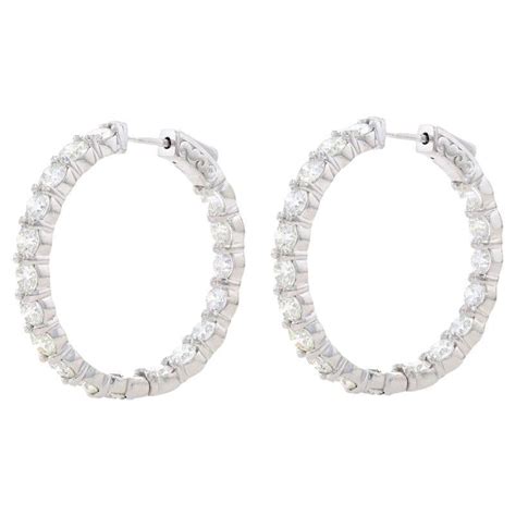 White Gold Diamond Inside Out Hoop Earrings 14k Round Brilliant 8