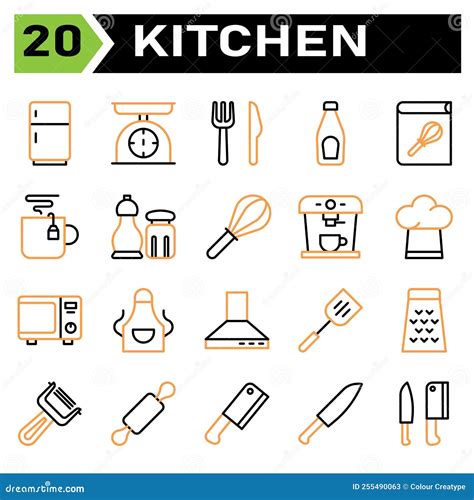 Kitchen Equipment Icon Set Include Refrigerator Fringe Kitchen