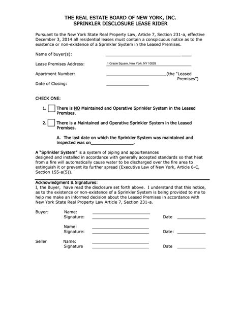 Ny Sprinkler Disclosure Form Complete With Ease Airslate Signnow