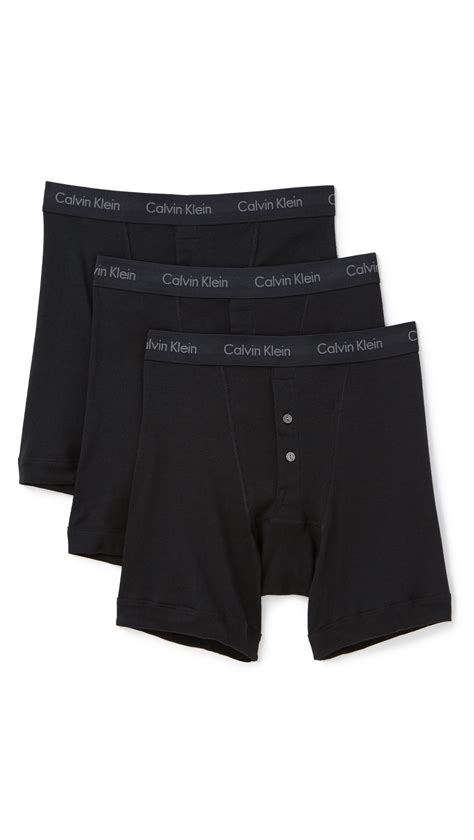 Calvin Klein Cotton Classic 3 Pack Button Fly Boxer Briefs In Black For