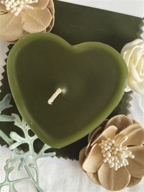 Large Olive Green Colored Floating Heart Candles Unscented Candle